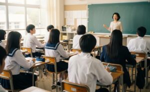 学校で授業を受けている高校生