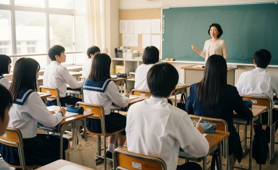 学校で授業を受けている高校生